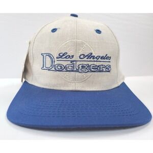 Vintage Logo Athletic Los Angeles Dodgers Snapback Hat MLB Cream Blue Baseball